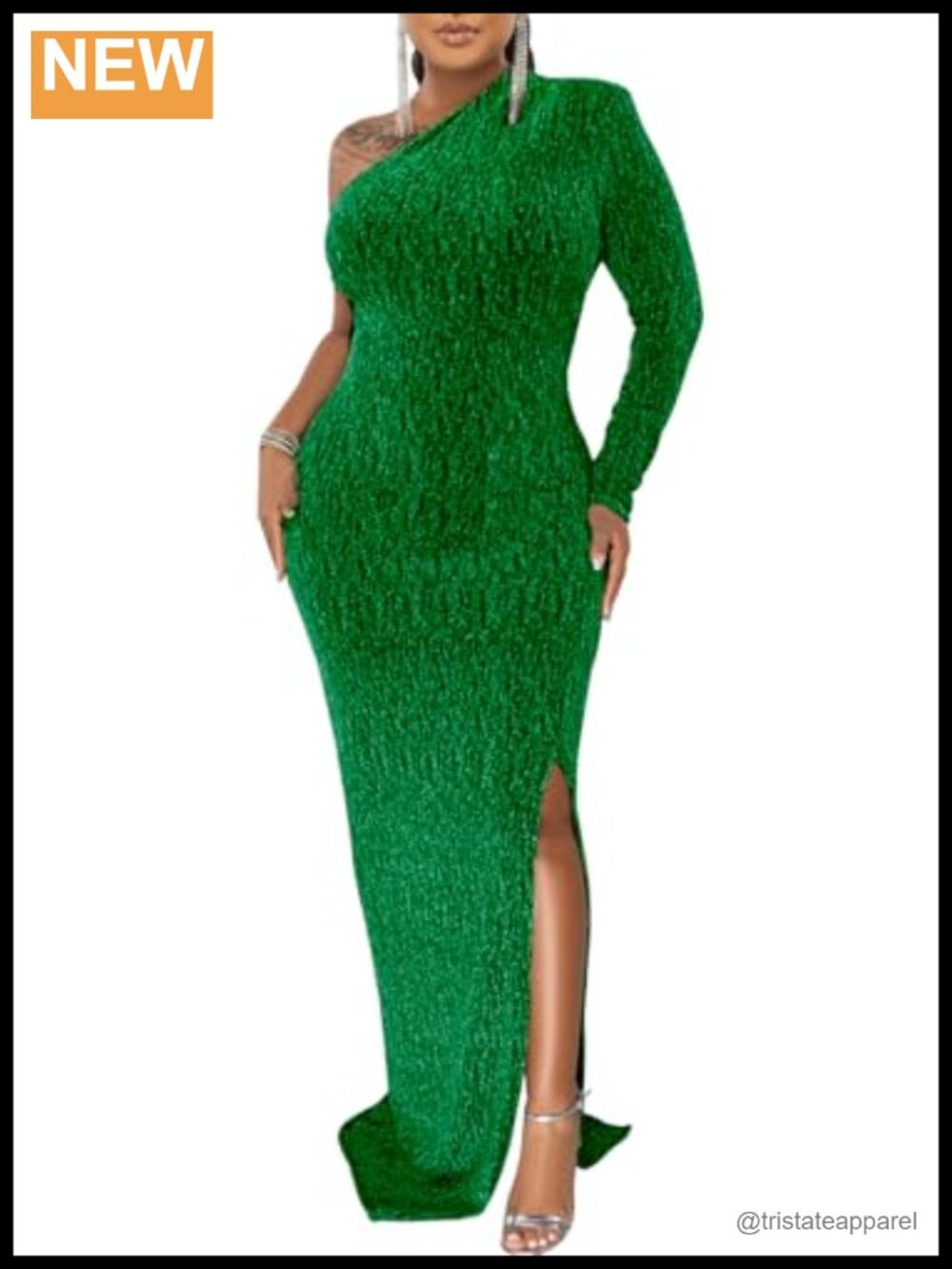 Elegant Long Sleeve One Shoulder High Split Cocktail Formal Dress